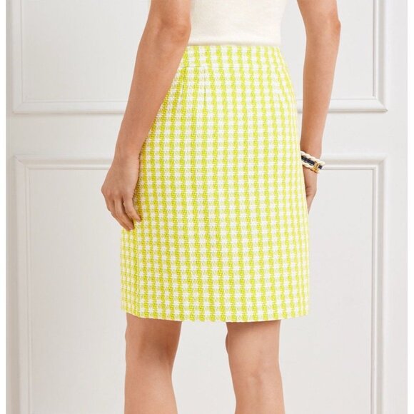 TALBOTS Stride Tweed Button Front A-line Plaid Skirt Yellow White Womens Sz 14 - Picture 2 of 11